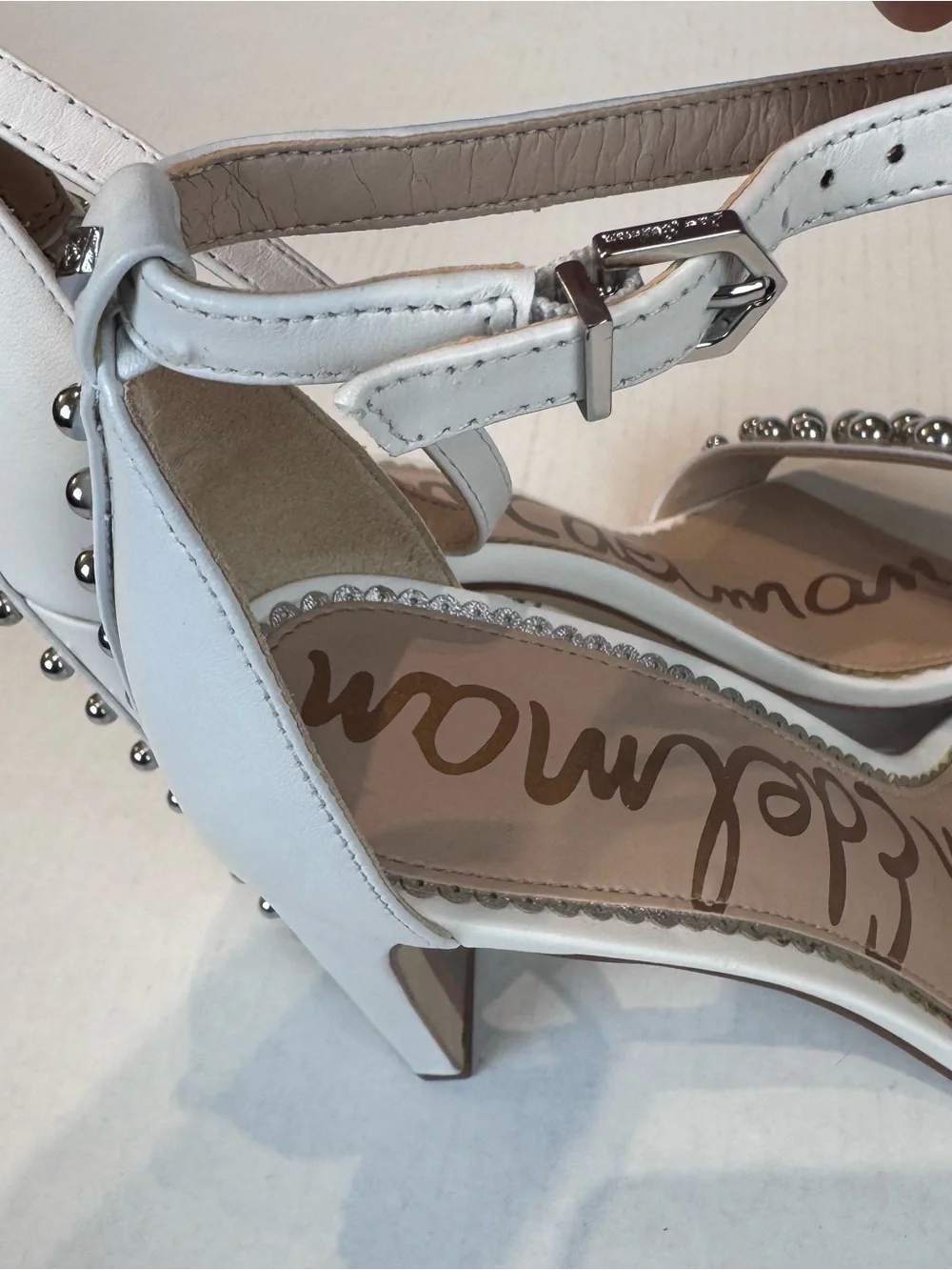Sam Edelman Yoshi Heels Sandals Studded Size 9 White Block Heel Slingback